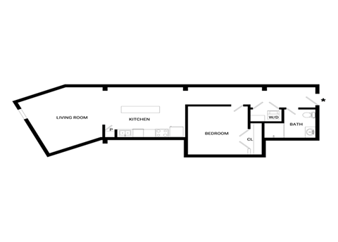 Outlast Floor Plan | 697 Sq. Ft. at Mayton Transfer Lofts, Petersburg
